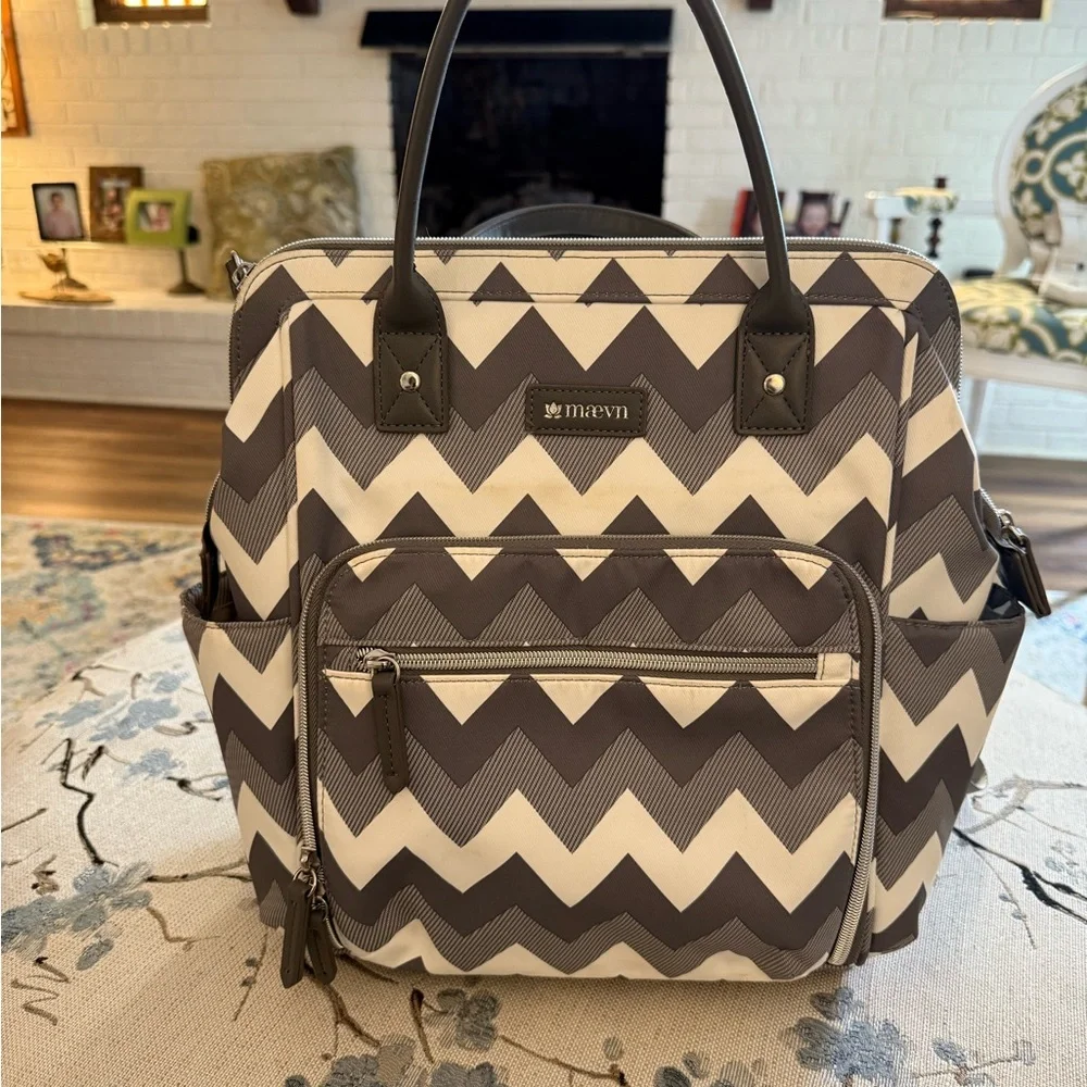 Maevn Women's Chevron Backpack - Grey and White - Picture 1 of 17